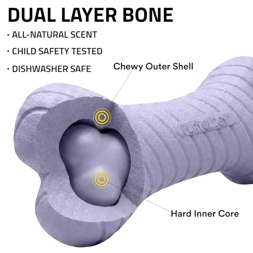 Playology Dual Layer Bone Dog Chew Toy - Medium, Lamb Scent | Rubber Construction, All Natural Scent, Heavy Duty Design - size: Medium, style: Lamb