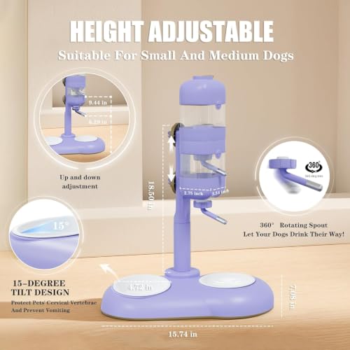 Dog Bowls with Puppy Weaning Bottles,3 in 1 Dog Bowl Set with Water Dispenser and 2 Food Grade Ceramic Bowls for Cats,Bunnies,Ferrets and Small Sized Dogs（Purple） - color: Purple