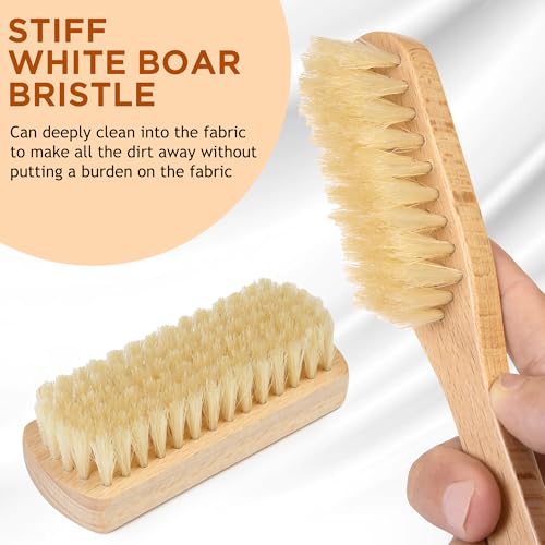 TAKAVU Laundry Brush Set, Soft Boar Bristle and Compact Wood Handle | Gentle on Delicate Fabrics, Stain Scrub Brush for Clothes, Delicate Knits, Washable Spot & Garment Care Cleaner - color: White Boar