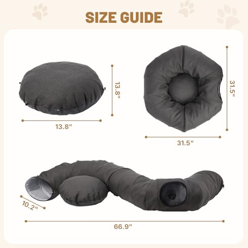 Cat Tunnel Bed for Indoor Cats, Cooling Natural Linen Cat Tunnel 29.5in | Breathable Kitten Toys Cat Tunnel with Washable Mat, Round Pet Tunnel for Kittens, Squirrels Dark Grey - color: Dark Grey, size: Medium