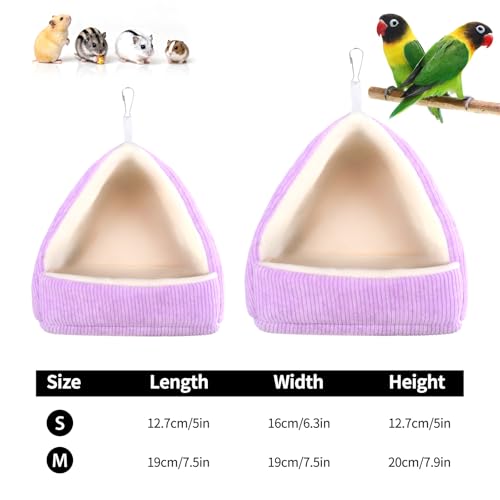 Winter Warm Bird Bed for Cage with Soft Plush Hanging Hammock & Hut Tent, Hideaway Sleeping Nest for Budgies, Cockatiels, Small Animals, and Guinea Pig Hideouts (Purple, S) - color: Purple, size: S