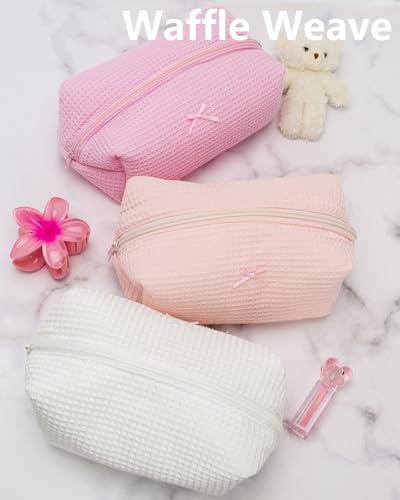 PAZIMIIK Cozy Makeup Bag for Women,Zipper Cosmetic Pouch,Waffle Pink | Soft Cosmetic Organizer for Makeup,Skincare,Toiletries,Daily Beauty Essentials,Purse,On-the-Go,Bridesmaid Gifts - color: Waffle Pink