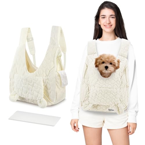 JourCraf Pet Carrier Backpack, Adjustable Pet Front Cat Dog Carrier Backpack Travel Bag for Small Medium Dogs Cats and Rabbits, Safety Strap with Removable Bottom Plate for Camping Hiking Traveling - color: Off white