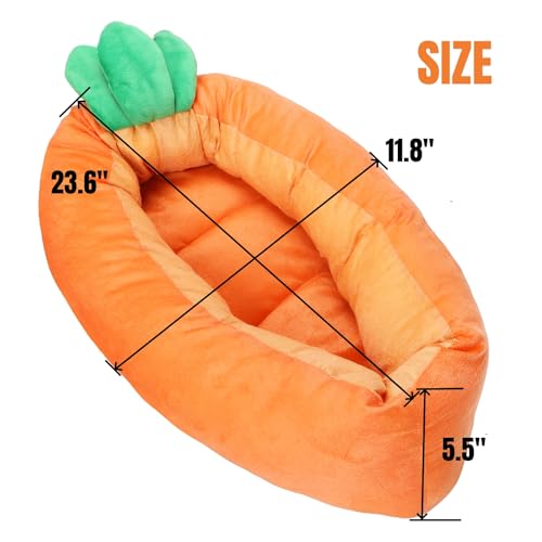 Hiceeden Carrot Bunny Bed, 24" × 12" Rabbit Bed with Removable Cushion | Machine Washable Rabbit House Mat Soft and Thickened for Indoor Guinea Pig, Kitty, Squirrel, Hedgehog, Small Animals