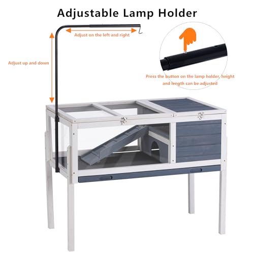 BIRASIL Wood Tortoise Enclosure with Adjustable Light Stand,2-Tier Habitat Reptile Cage with Swimming Area Feeding Area, Tortoises House for Small Animals Lizards Hamster (Gray/White) - color: Blue