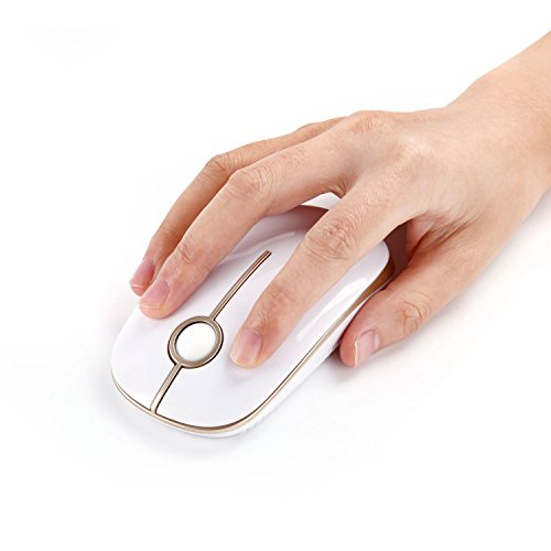 VssoPlor Wireless Mouse, 2.4G Slim Computer Laptop Mouse, White and Gold | Portable Mouse, Plug & Play USB Nano Receiver, Quiet Silent Optical Mice for Notebook, PC, Laptop, Computer, Windows, Mac - color: White and Gold