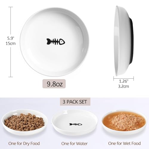 WROSWT No Spill Cat Bowls,Cat Food Bowl,Anti Whisker Fatigue Healthy Ceramic Cats Dishes Set for Indoor Cats,Shallow Wide Kitten Plates for Food and Water,Non-Slip Silicone Bottom,3 Pack - size: Deeper-3 Pack