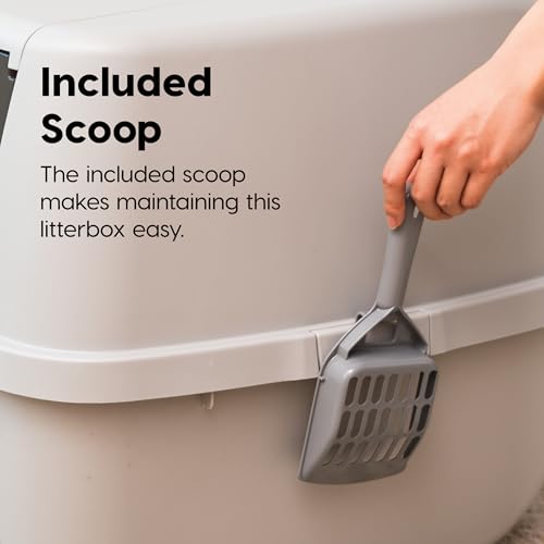 IRIS USA Large Front Door Cat Litter Box, Walk-In Entry, Gray | Nervous Cats, Flip Door Access, Covered Walk-Through, Private Enclosure Design, Privacy Hood, Contained Environment - color: Gray, style: Jumbo Enclosed