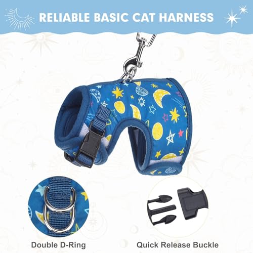 BINGPET Cat Harness and Leash Set, Escape Proof and Adjustable, X-Large | Step-in Vest, Lightweight Soft Breathable Mesh, Hook & Loop, Easy Control for Puppy Large & Extra Large Cats Walking Travel - color: Galaxy, size: X-Large