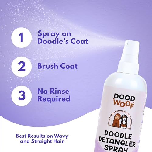 Dood Woof Dog Detangler Spray - Dematting Leave-in Conditioner for Doodles - Goldendoodle Labradoodle Poodle Puppy Grooming - 8 oz