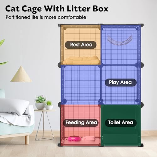PAWING Cat Enclosure Indoor with Litter Box, 3-Tier Metal Wire Cat Cage, DIY Detachable Design for Cats, Kittens & Small Animals, Multi-Level Kennel - size: 23.6"L x 15.7"W x 35.4"H