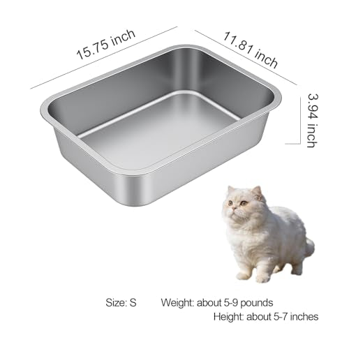 Small Stainless Steel Cat Litter Box | Sturdy Metal, Low Entry Design, Odor-free, Non-stick and Easy to Clean, Suitable for Kittens, Rabbits and Small dogs - size: 15.7"L x 11.8"W x 3.9"H