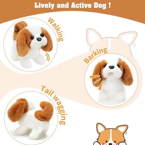 KSABVAIA Plush Saint Bernard Toy Puppy Electronic Interactive Dog - Walking, Barking, Tail Wagging, Stretching Companion Animal for Kids Toddlers - color: Saint Bernard Dog