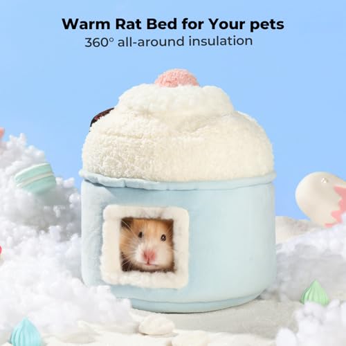 mini&moe Hamster Hideout - Warm Hamster House Cozy Sleeping Small Animal Soft Nest Chew Proof Cage Accessories for Dwarf Gerbil, Rat, Hedgehog, Sugar Glider, Guinea Pig
