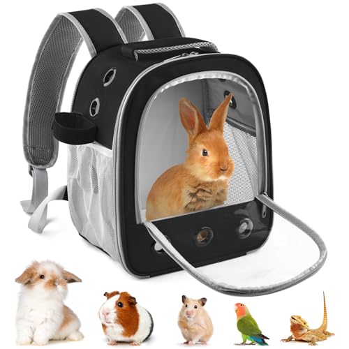 DBNESS Guinea Pig Carrier Backpack, Portable Rabbit Travel Carring Bag for Pet Bunny Chinchilla Bearded Dragon Hamster Parrot Outgoing Pouch Case with Water Bottle Holder & Detachable Pad (Black) - color: Black