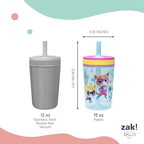Zak Designs Disney SuperKitties Kelso Toddler Tumblers For Travel or At Home, 15oz 2-Pack Durable Plastic Sippy Cups With Leak-Proof Design is Perfect For Kids (Ginny, Sparks, Buddy, Bitsy) | BPA Free, Plastic, Sippy Cups, Cup Holder Friendly, Dishwasher