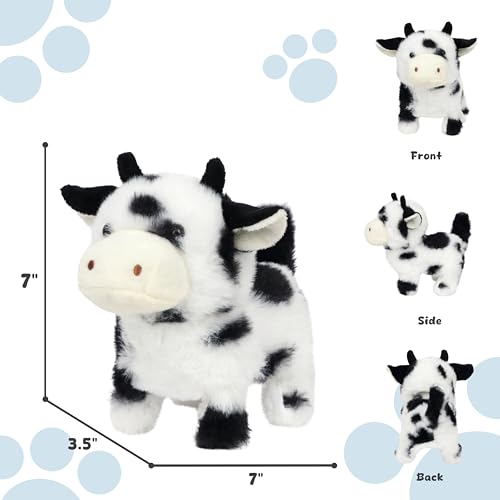Easfan 7" Walking Black Cow Interactive Electronic Plush Toy for Kids | Cowstuffed animal, Moving educational pet, with sounds & movements, Easter birthday holiday gift, for girls Toddlers - style: Black_Cow