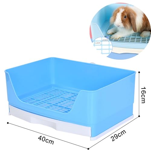 Large Rabbit Litter Box,Corner Potty Trainer with Drawer for Small Animals, Easy Clean Bedding Toilet for Adult Bunny, Guinea Pig, Ferret, Hamster (Blue) - color: Blue