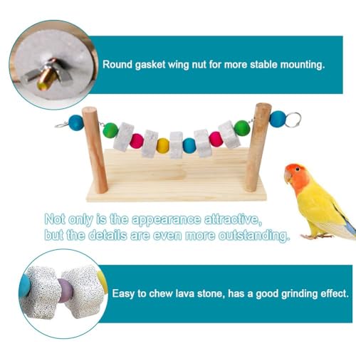 Hamster Wood Ledge Platform with Lava Stone Chew Block, Cage Rest Shelf Climbing Toy for Dwarf Hamsters, Sugar Gliders, Parakeets - style: Style A