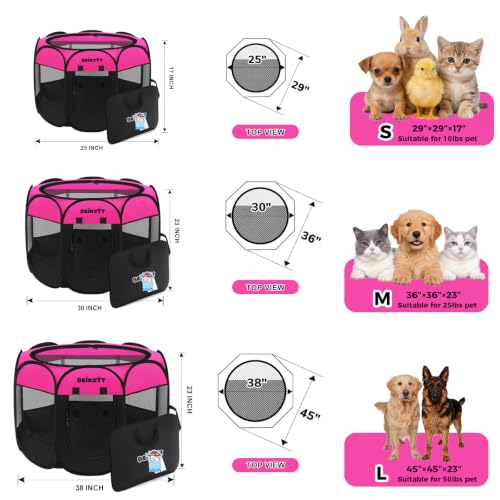 Cat Dog Playpen, Foldable Pet Puppy Dog Playpen, Cat Tent Crates Cage, Portable Playpen for Dogs Cats Rabbits Pigs Bunny Indoor/Outdoor, Pop Up Dog Kennel Playpen Enclosure with Carring Bag - color: Rose, size: L(45"L x 45"W x 23"H)