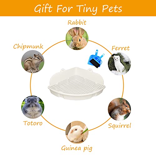 PINVNBY Large Rabbit Litter Box Bunny Corner Toilet Box Small Animal Cage Toilet Pet Potty Trainer Bigger Pan Fan Shape Box for Adult Guinea Pigs Chinchilla Ferret Galesaur (White)