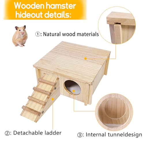 Hamster Wooden House with Ladder Hamster Wood Hideout Activity Platform Exercise Climbing Hut Natural Living Wood Room for Syrian Hamster Gerbil Mice Rat