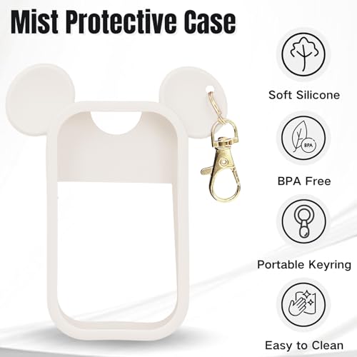 Mouse Design Silicone Case Compatible with Touchland Hand Sanitizer Spray 1 fl oz, Silicone Protective Case Holder with Keychain for Power Mist and Glow Mist, White - color: Cream White