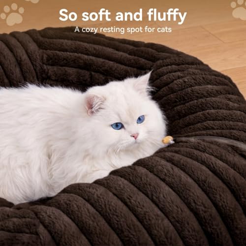 Dogpals Cat Tunnel Bed Cave 33" Lx10 Wx10 H for Indoor Cats (Coffee) | Washable Cozy Cushion, Soft Striped Plush Fabric, Hideaway Peekaboo Cave for Kittens, Puppies, Rabbits & Small Pets - color: Coffee