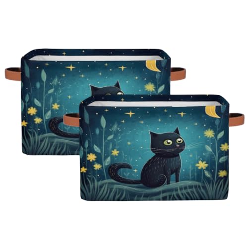 Cute Cat Storage Basket, Star Flower Foldable Storage Bin with Handle Fabric Rectangular Storage Box Organizer for Closet Shelf Home Office Nursery Toy Basket, 1 Pack - size: 1 Pack