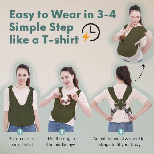 Supet Dog Sling Carrier for Small Pet, Adjustable Hands Free Front Backpack | Reduces Back & Neck Pain, Anti-Anxiety Chest Pouch, Soft Breathable Fabric, Fit Small Dogs, Cats, Puppy, Green Regular 0-9Lbs - color: Green, size: Regular
