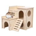 Penitue Wooden Hamster Hideout House with Ladder, Double-Decker Hamster Maze Wood Hut Detachable Small Animal Cage Habitat for Dwarf Hamsters Gerbils Mice Rats (Not for Large Pets)