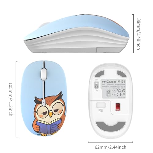 FMOUSE Cute Cartoon Silent Wireless Mouse, Dual Mode Bluetooth & USB 2.4G | Sleepy Book Owl, Ideal for Kids Students Back to School | AA Battery Powered | Compatible with Laptop Mac iPad Tablet > - color: Sleepy Book Owl