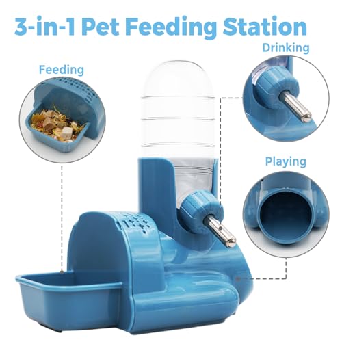 VANNON 3-in-1 Hamster Water Bottle with Food Bowl & Hideout Base, Blue | 3-in-1 feeding station combines water, food and hideout space to help keep hamster cages organized and easy to maintain. - color: Blue