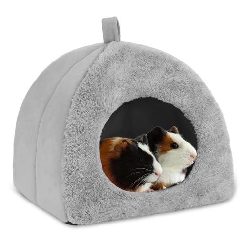 BWOGUE Guinea Pig Bed Hideout, Washable Hamster Cave for Small Animals | Removable Cushion for Cleaning, Warm Fleece Nest, Washable Bed, 10.23 x 10.23 x 11 in, Dwarf Rabbits Hedgehogs - color: Grey