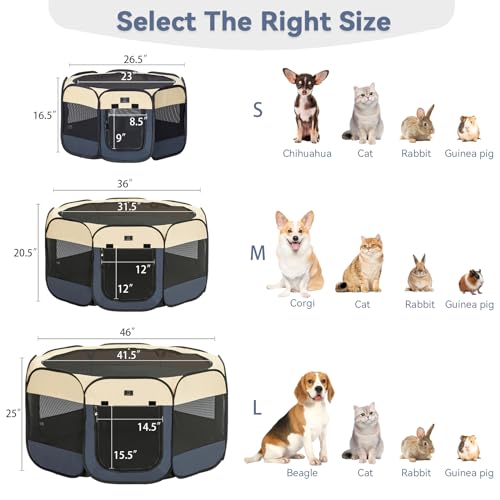 A 4 Pet 30-in Dog Playpen for Small Dogs & Puppies, Blue+Beige | Includes bowl, waterproof floor, pop-up design, home/travel/outdoor use - color: Blue+Beige, size: S(29.92"x29.92"x16.5")