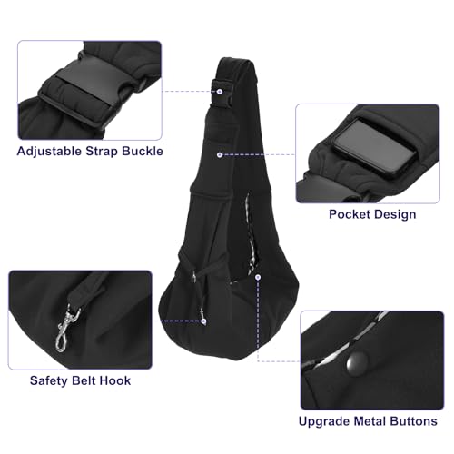 Dog and Cat Sling Carrier Up to 16.5 Lbs, Hand-Free Reversible Pet Sling Carrier with Adjustable Strap and Pocket, (Black, 1 Pcs) Intended for Hiking/Camping/Traveling - color: Black