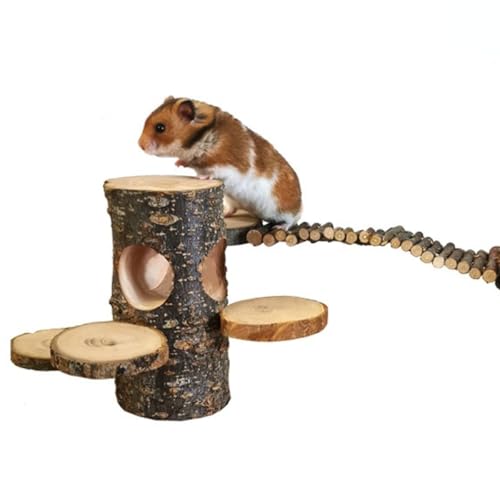 Wooden Hamster Platform Toy, Safe Wood Chinchilla Activity Playground Stand Ladder for Pet Guinea Pig Climbing Bridge Hamster Hideout