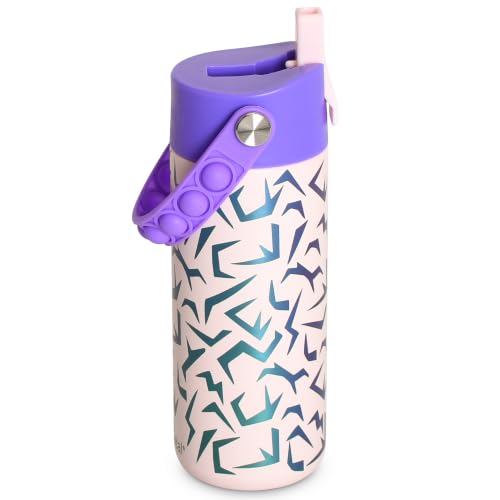Elemental Insulated Kids Water Bottle, Stainless Steel Water Bottle with Straw Lid & Pop-It Handle, Leak-Proof Water Bottles for School, Boys or Girls, Travelling and Sports, 18oz - Light Patterns - color: Light Patterns