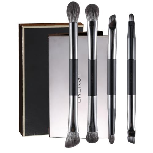 ENERGY Travel Eyeshadow Brush Set, Double Ended | Professional Eye Makeup Brushes with Color removal spone and mirror case - style: Dual Sided with m case 4pcs