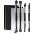 ENERGY Travel Eyeshadow Brush Set, Double Ended | Professional Eye Makeup Brushes with Color removal spone and mirror case - style: Dual Sided with m case 4pcs