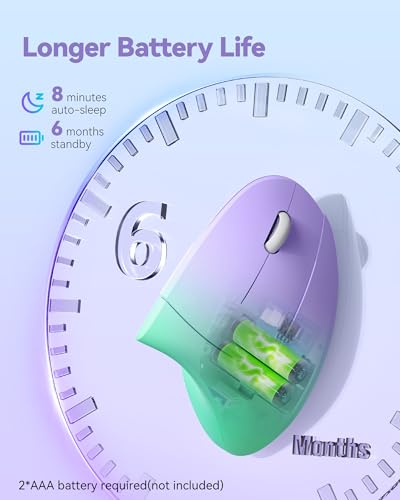 TECKNET Ergonomic Mouse Vertical Wireless with 2.4GHz USB A Receiver | 4800 DPI Optical Tracking, 12 Months Battery Operated, Carpal Tunnel Mice, 6 Buttons, Quiet, for Laptop, PC - Green Purple - color: Green Purple
