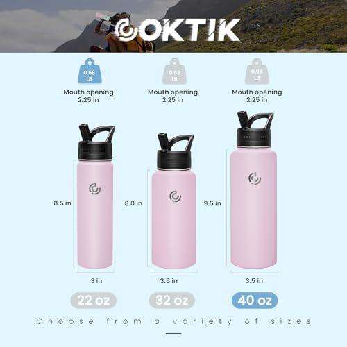 COKTIK 40oz Sports Water Bottle, Stainless Steel Water Bottle for Insulated, Reusable Travel Bottle, With Straw, With Handle Grip for Easy Carrying, Suitable for Cycling, Outdoor Vacations(Blush) - color: Blush, size: 40 Ounces
