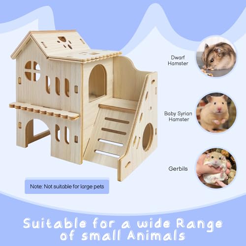 Hamster Hideout with Wooden House, Fun Slide, Double-Decker Hut & Maze - for Dwarf Hamsters, Gerbils, Mice, Small Animals