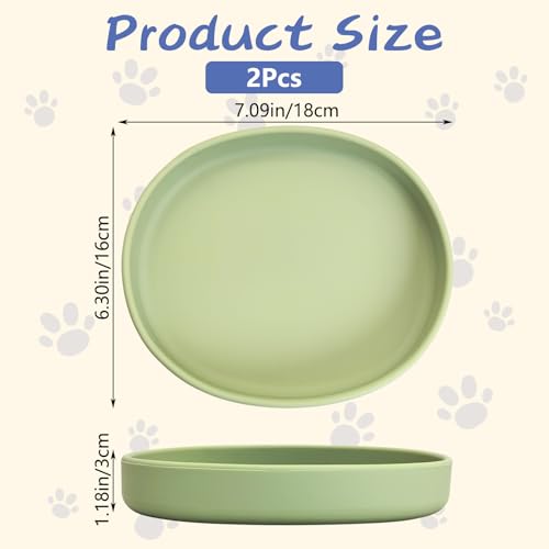Fhiny 2 PCS Silicone Cat Food Bowls Shallow Dog Bowl 7" Non-Slip Pet Feeding Dishes for Dry and Wet Food Whisker Fatigue Cat Plates for Kitten Puppy and Small Pets(Green) - color: Green