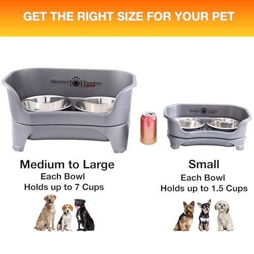 Neater Feeder Express Mess Proof Dog Bowls Elevated for Small Breeds Under 15 Lb, Made in USA, No Spill Raised Dog Food Bowl Stand, Stainless Steel Food and Water Bowl Set, Feeding Station, Grey - color: Gunmetal Grey, size: Small w/ Standard Bowls