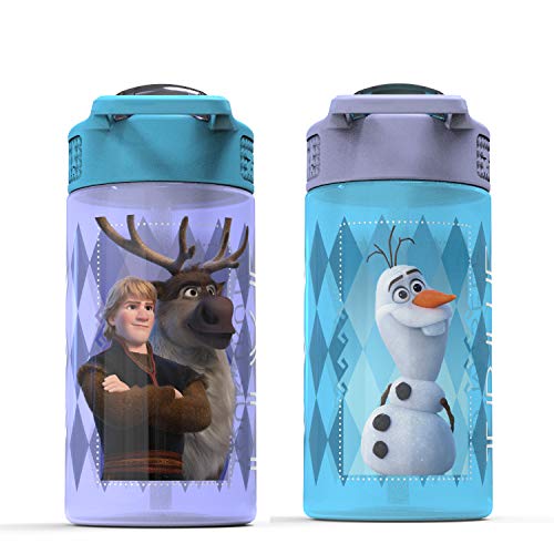 Zak Designs Disney Frozen 2 Kids Water Bottle with Spout Cover and Carrying Loop, Durable Plastic, Leak-Proof Water Bottle Design for Travel (16 oz, 2-Pack, Non-BPA, Elsa & Anna) - color: Elsa & Anna (Frozen 2)