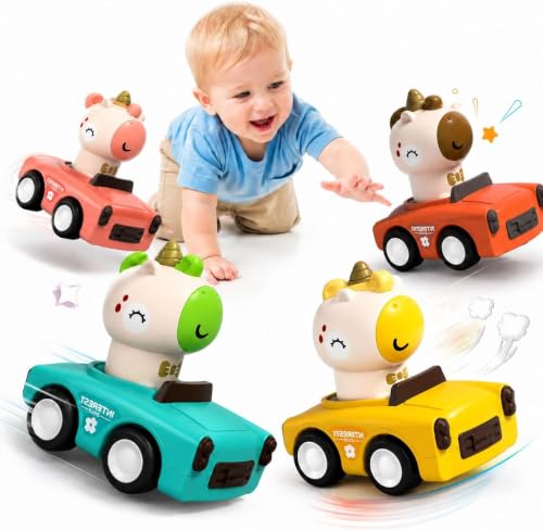 Press to Go Friction Inertia Car, Unicorn Toy Cars for Boys Girls | Animal Racing Cars Toys for Kids, Play Figure Vehicle Set, Birthday Gift for Boy Girl