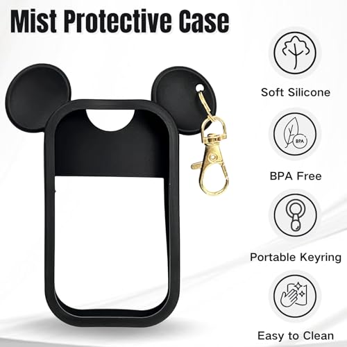 Mouse Design Silicone Case Compatible with Touchland Hand Sanitizer Spray 1 fl oz, Silicone Protective Case Holder with Keychain for Power Mist and Glow Mist, Black - color: Black