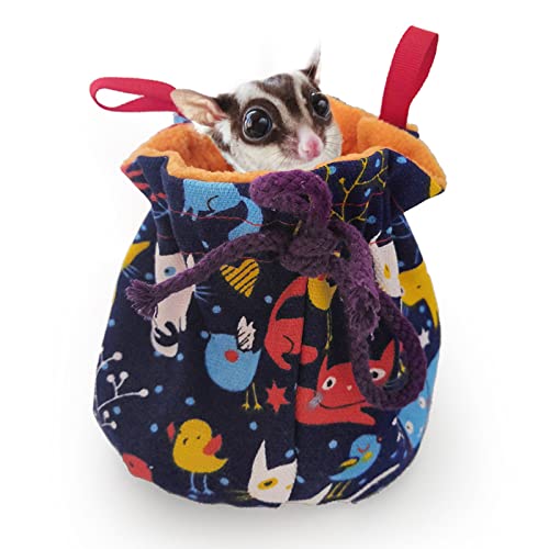 Dnoifne Sugar Glider Hanging Bed House, Sugar Glider Hamster Sleeping Pouch with Drawstring Design, Small Animals Hammock Cage Accessories, Cage Warm Sleep Bag for Squirrel Guinea Pig Birds Parrot - color: Colorful