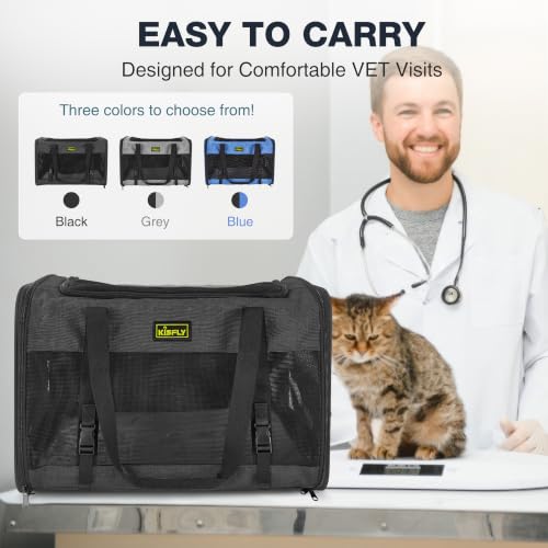 Cat Carrier 20"x13"x13", Foldable Soft-Sided Travel Pet Bag | Designed for cats and small pets with sturdy frame support, breathable mesh and seat belt compatibility for safe car travel. - color: Black, size: 20x13x13 In